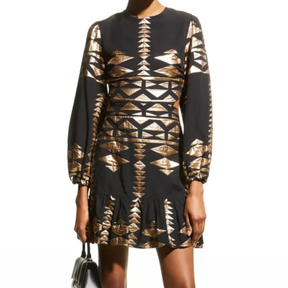 LACE The Label metallic gold and black embroidered dress